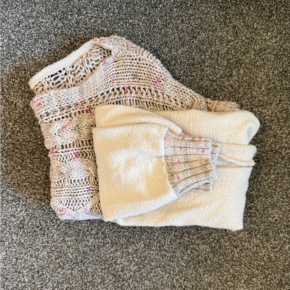 Free People Cream and Pink Off-the-Shoulder Sweater